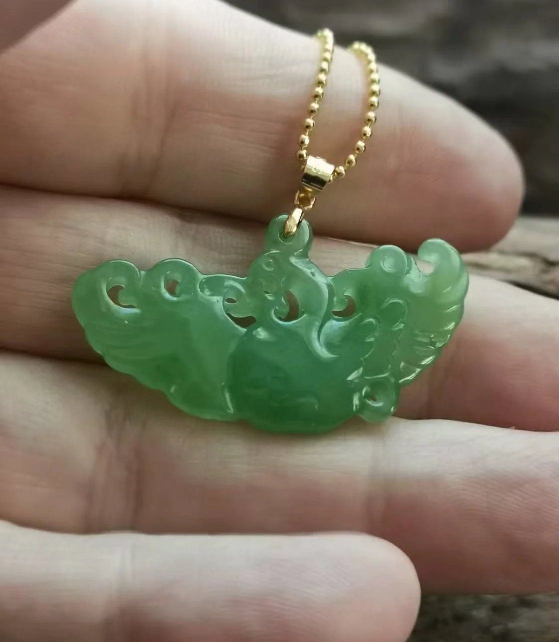 Phoenix pendant in flawless apple green jade — Jade Fiend